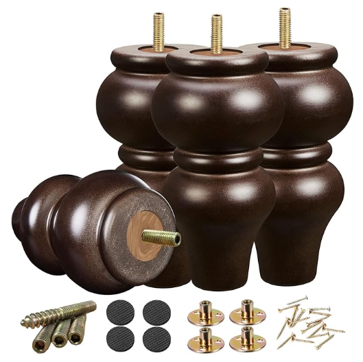 Wood Furniture Legs 6 inch Sofa Legs Pack of 4,Round Couch Legs Espresso Mid Century Desk Legs,Sofa Replacement Parts,for Dresser, Sideboard, Recliner, Coffee Table