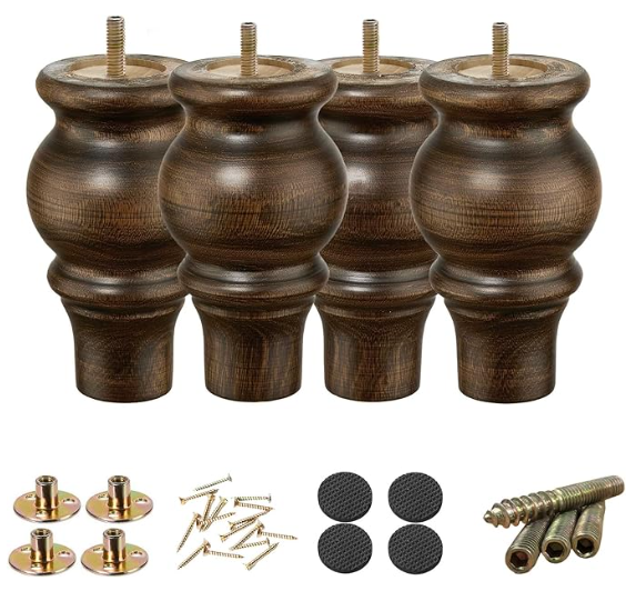 Wood Furniture Legs 5 inch Sofa Legs Set of 4 Round Brown Couch feet Sofa Replacement Parts for cabinets Coffee Tables footstools TV cabinets