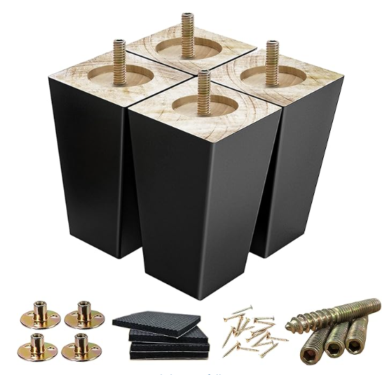 Wood Furniture Legs 5 inch Sofa Legs Pack of 4,Black Square Couch feet Mid Century Chair Legs,Sofa Replacement Parts,for Dresser, Sideboard, Recliner, Coffee Table