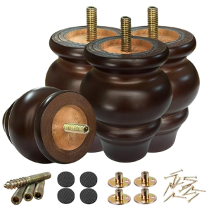 Wood Furniture Legs 3.5 inch Sofa Legs Pack of 4,Round Couch Legs Espresso Mid Century Chair feet Replacement,Sofa Replacement Parts,for Dresser, Sideboard, Recliner, Coffee Table