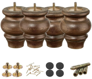 Wood Furniture Legs 3.5 inch Sofa Legs Set of 4 Round Brown Couch feet Sofa Replacement Parts for cabinets Armchair Recliner Coffee Table